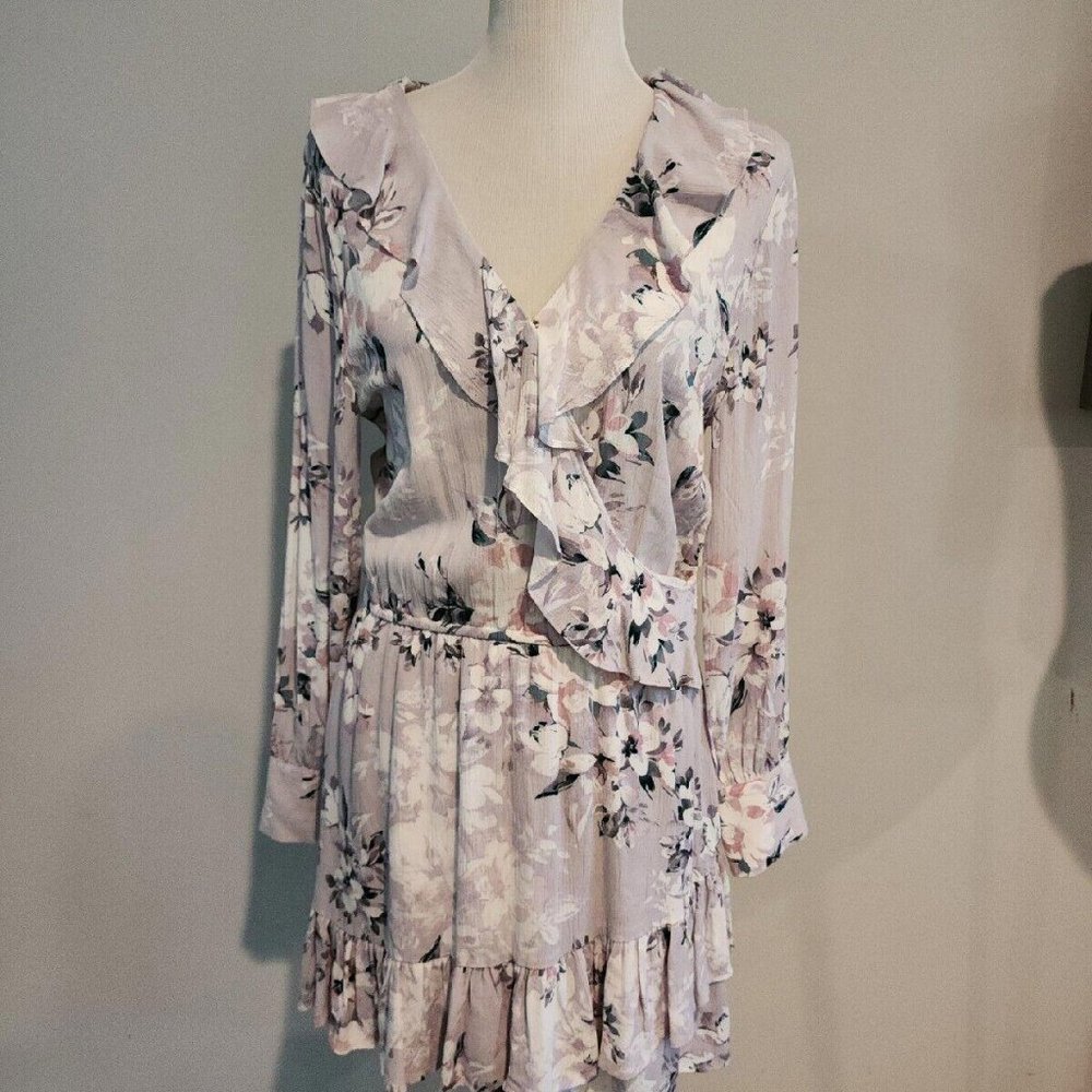 American Rag Juniors'' Printed Ruffle-Trimmed Wrap Dress Purple Size Medium